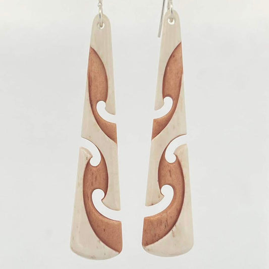 Intricate Two-Tone Bone Koru Earrings