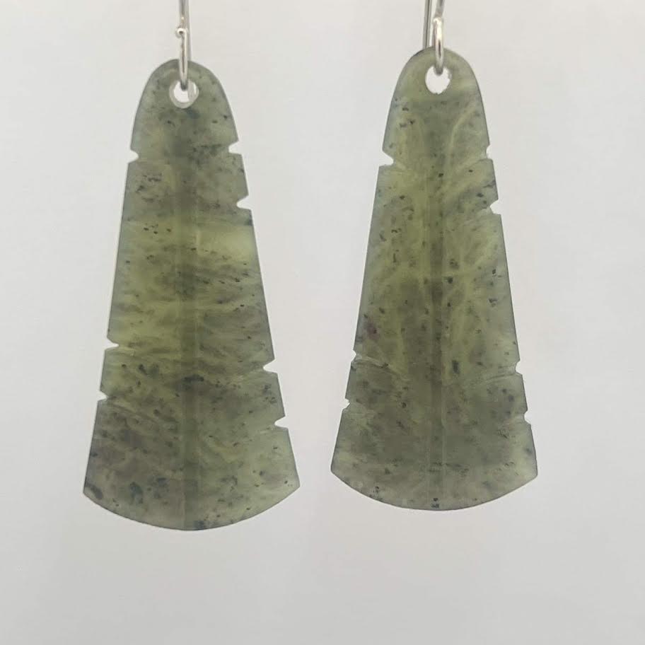 Tui Feather Totoweka Greenstone Earrings