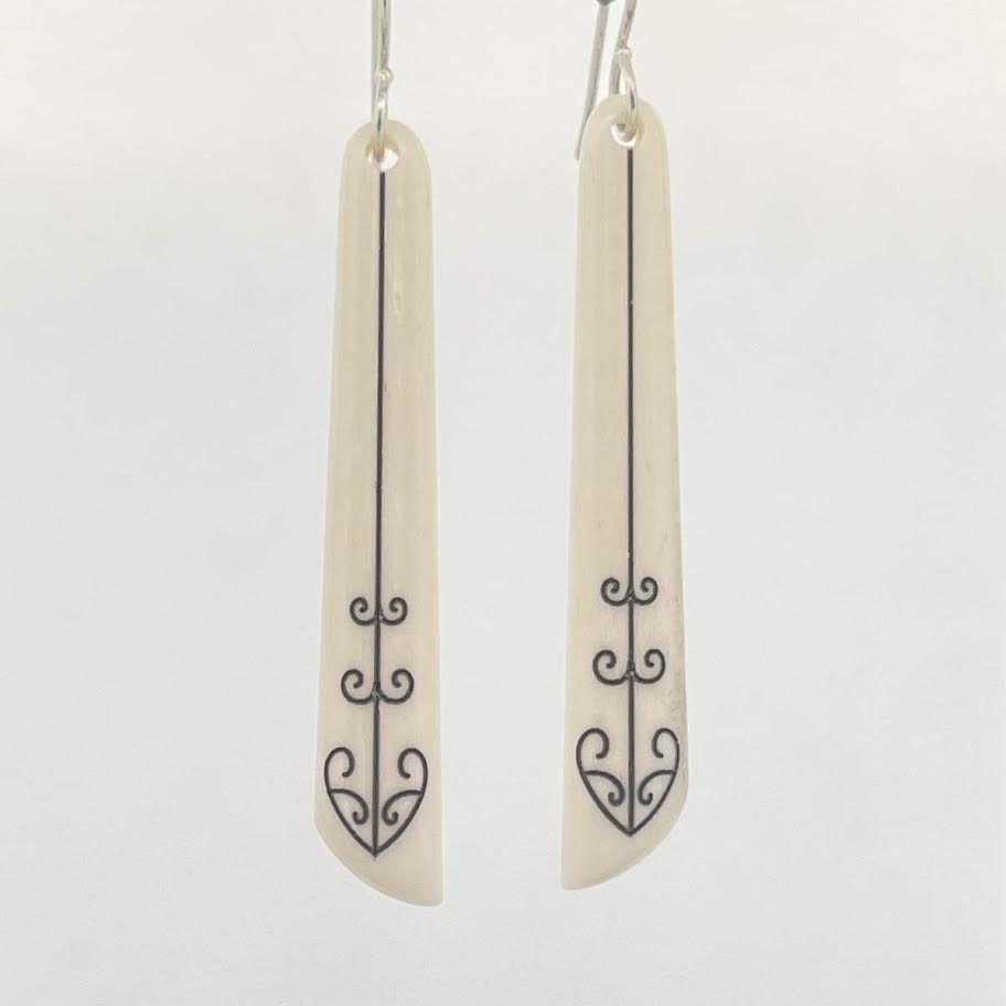 Engraved Bone Koru Earrings