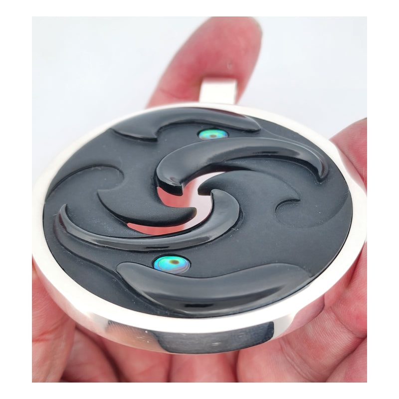 Black Jade twin eagle pendant
