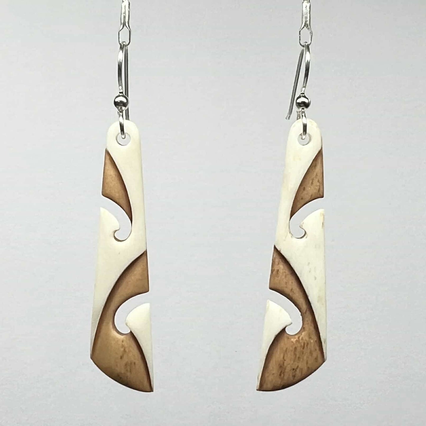 Stylised Two-Tone Bone Koru Earrings