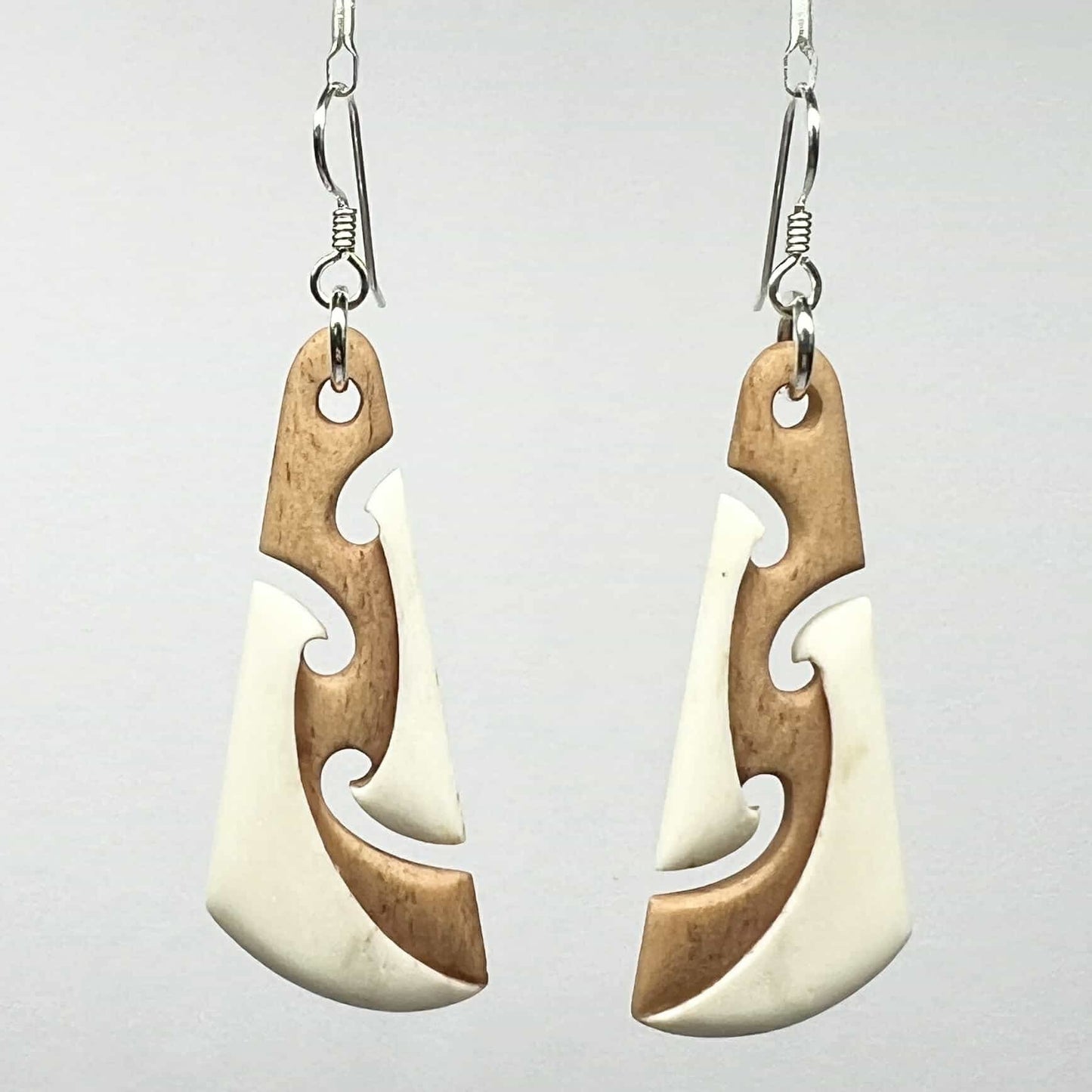 Intricate Two-Tone Bone Koru Earrings