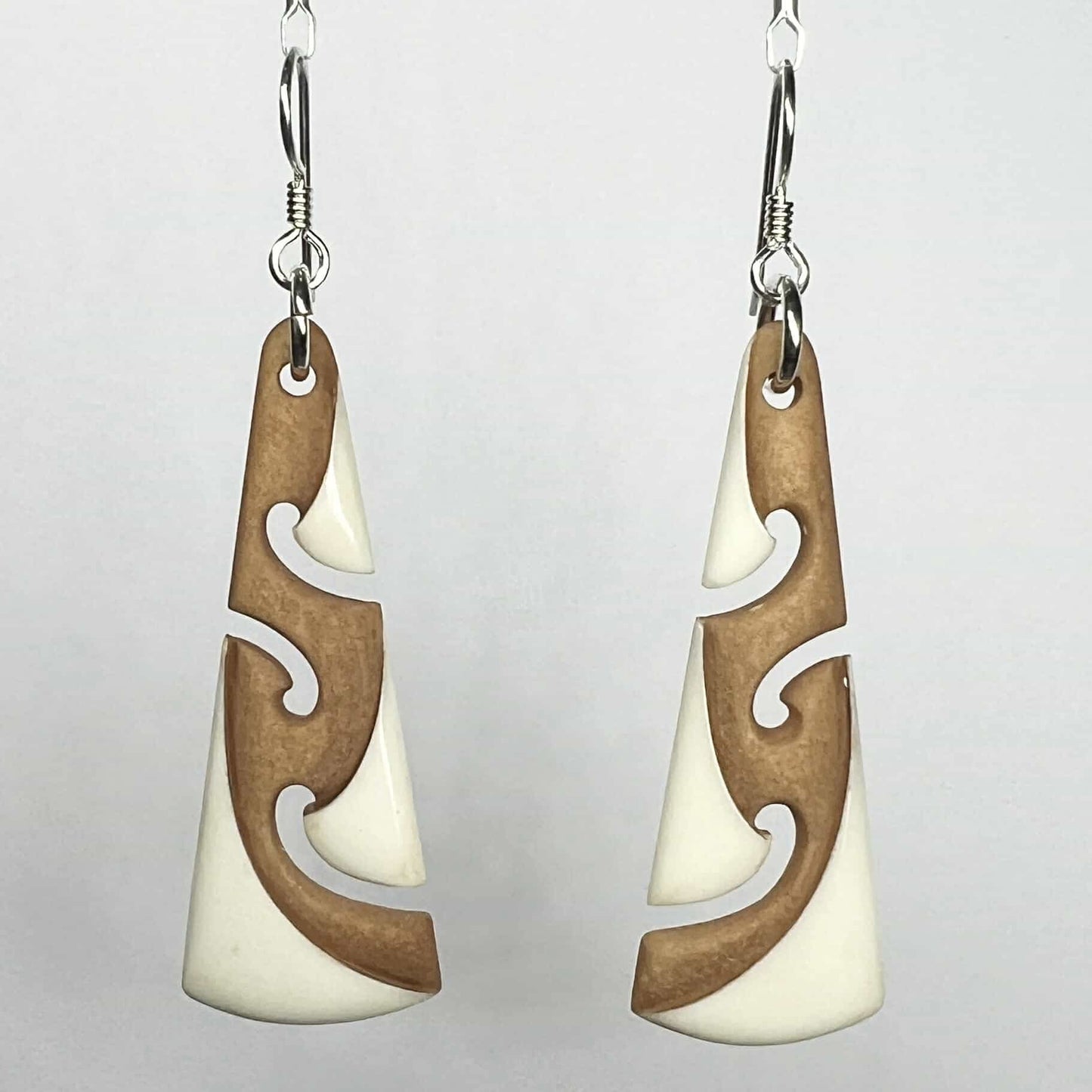 Intricate Two-Tone Bone Koru Earrings