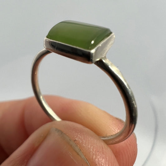 Ring With Rectangular NZ Jade Gem In Sterling Silver