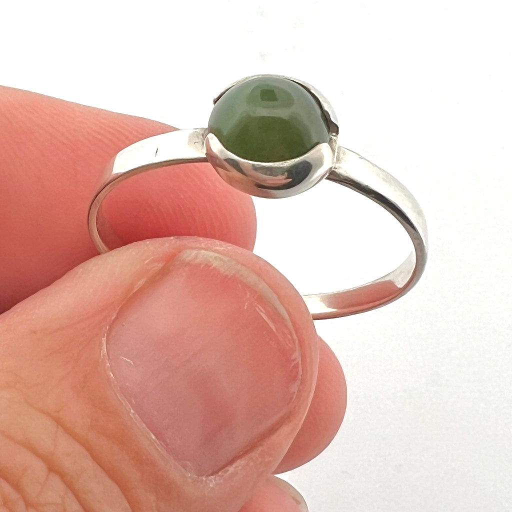 Ring With High Dome NZ Jade Gem In Sterling Silver