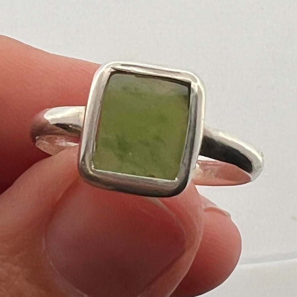 Rectangular NZ Jade Gem In Sterling Silver