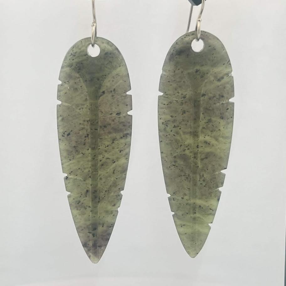 Kaka Feather Greenstone Earrings