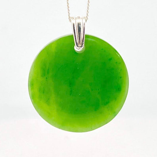 Circular Jade Pendant with Silver Chain